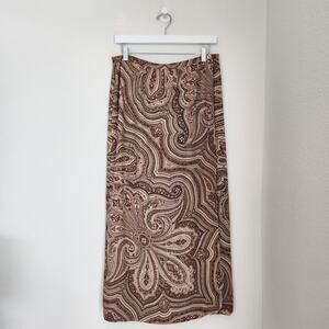 Vintage Talbots Brown Silk Paisley Long Midi Skirt High Rise 90s Boho Academia M